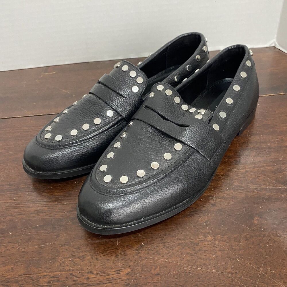 Steven by Steve Madden Ample Studded Slip On Loafer Shoes Sz 7 Black Leather